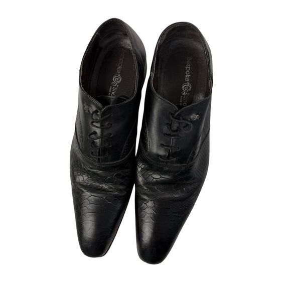 BESPOKE Black Wingtip Dress Shoes Men 44 Handmade Snakeskin Pointed Toes main image 11